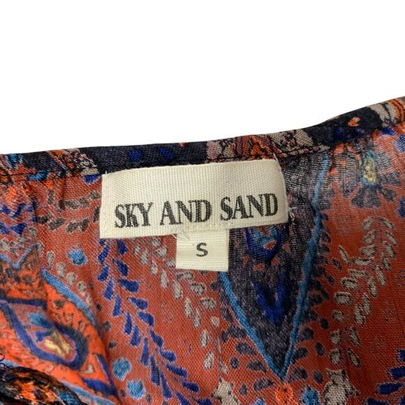 Sky and Sand Blouse Boho Brown Paisley Off Shoulder Crochet Women's S - Picture 5 of 5